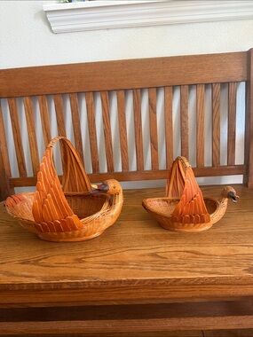 Woven Swan Basket Set in Orange - Decorative Food Storage Accent